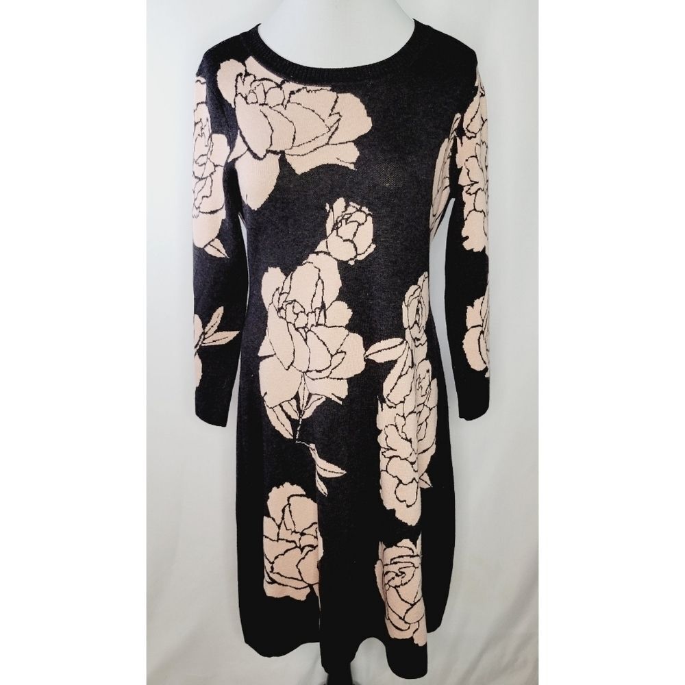 Calvin Klein Long Sleeve Floral Rose Sweater Dress Size Large